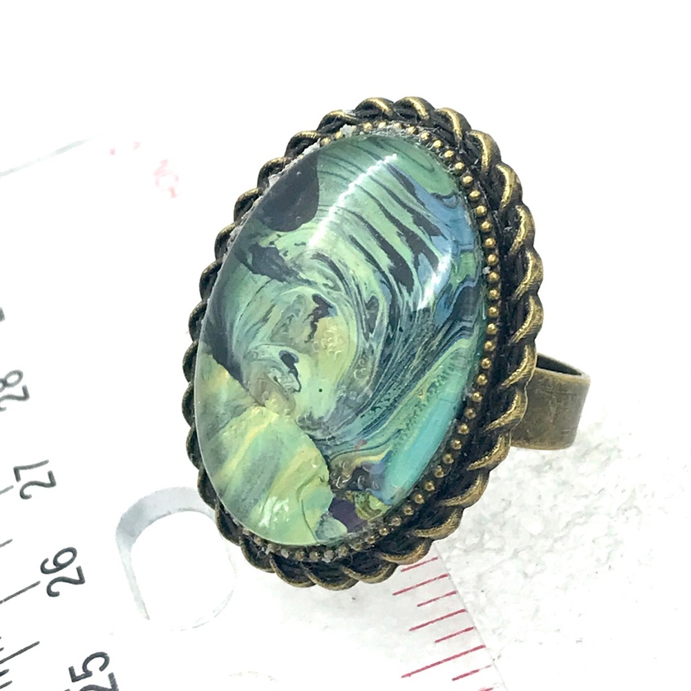 Handmade oval dome ring adjustable bronze color NSR